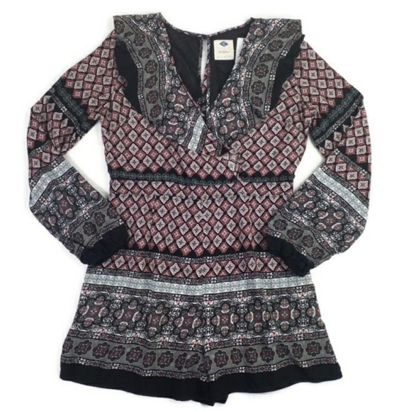 Wild Blue Sadie Robertson Ruffled Long Sleeve Shorts Romper Womens Multicolor L - Picture 16 of 16